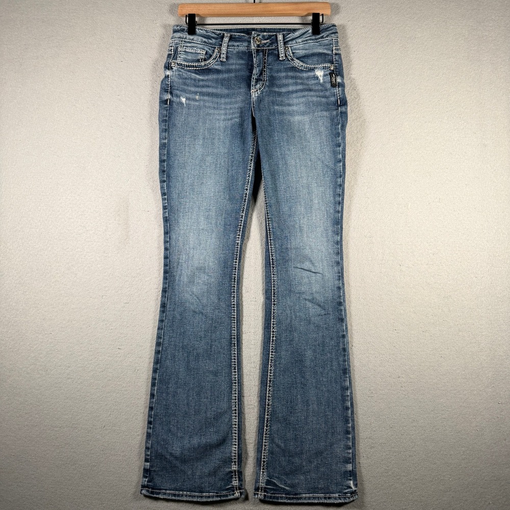 Silver Jeans Co Elyse Bootcut Blue Distressed Jeans W26 L33 Medium Wash